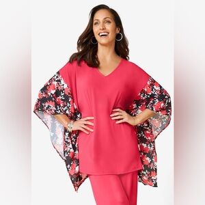 Jessica London Top Sz 30/32 (3X) Scarf Sleeve Tunic Oversized Feminine Floral